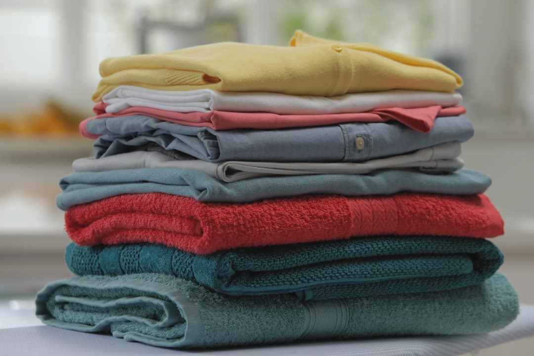 a stack of neatly folded laundry